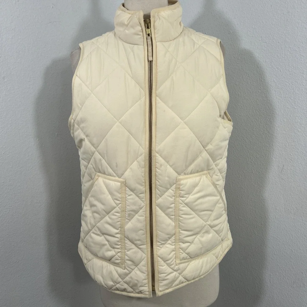 J Crew Mercantile Quilted Vest Womens M Beige Preppy Lightweight  Retrocore‎